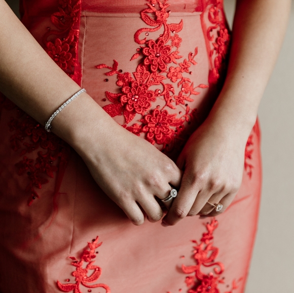 Custom red illusion lace mermaid evening dress gown - Picture 2 of 3